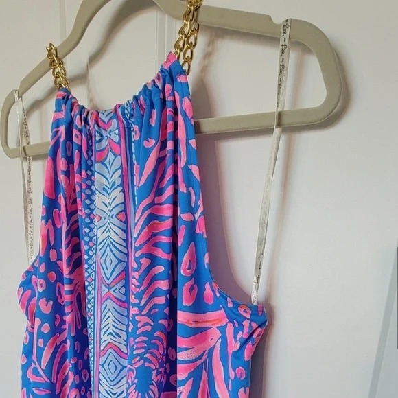 Lilly Pulitzer Vibrant Blue and Pink Tank Top Gold Chain - Picture 4 of 9